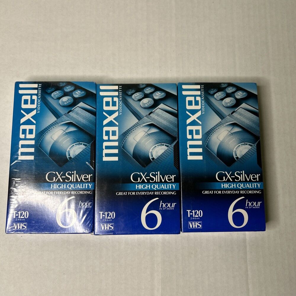 Maxell VHS Blank Tapes  T-120VCR Lot of 3 Std Grade 6 Hour
